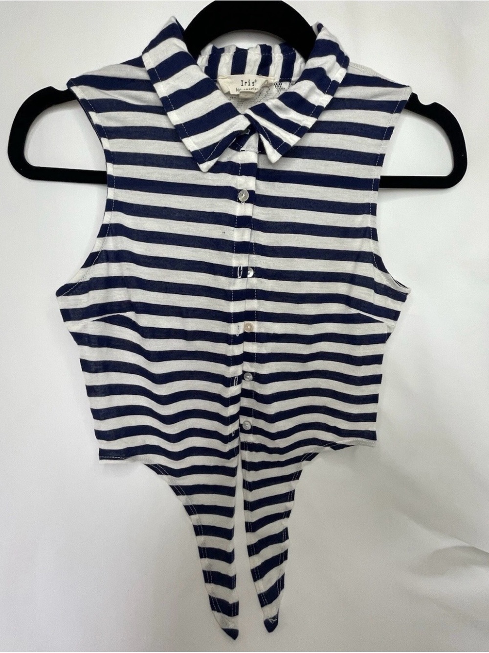 iris Navy and White Striped Sleeveless Crop Top